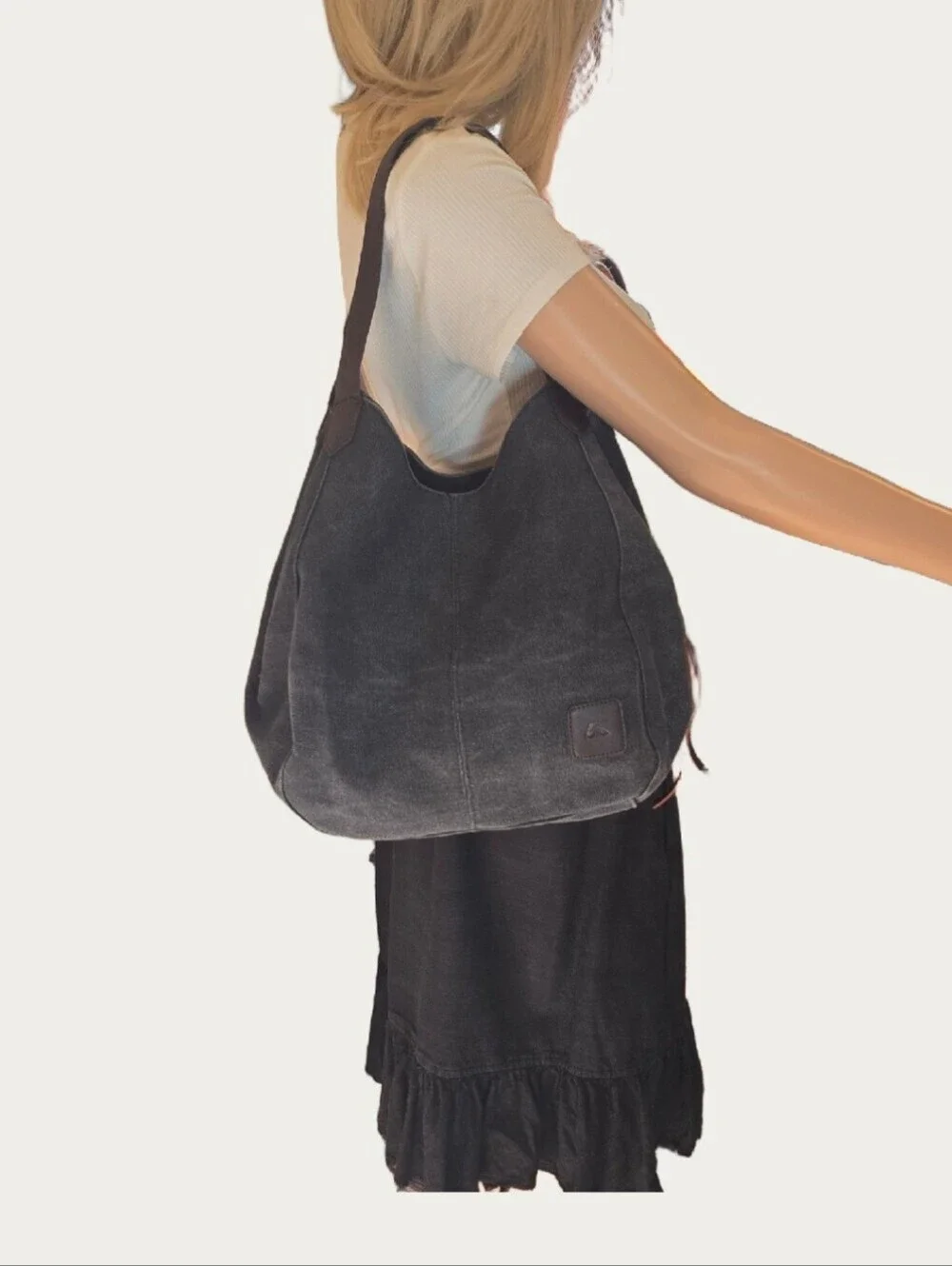 K2 Classic Gray Washed Distressed Canvas Hobo Bag  EUC